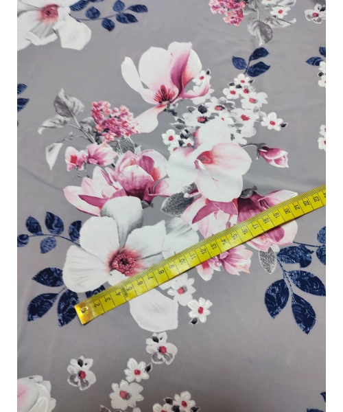 Elastyczna dzianina Jersey ze wzorem - biało/ różowe magnolie